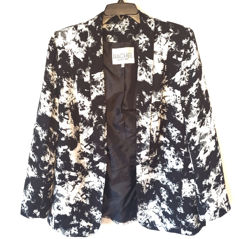Rachel Roy Black Marblized Print Open Front Blazer